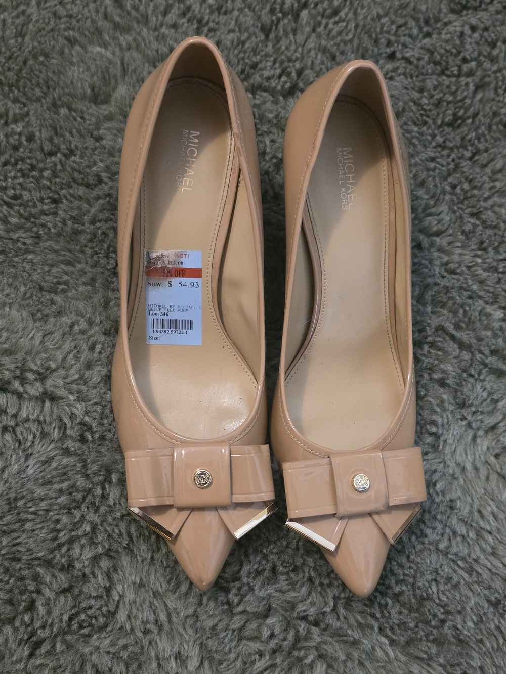 MICHAEL Michael Kors Nude Patent Bow Pointed-Toe Flats W/tiny Dent And Stains